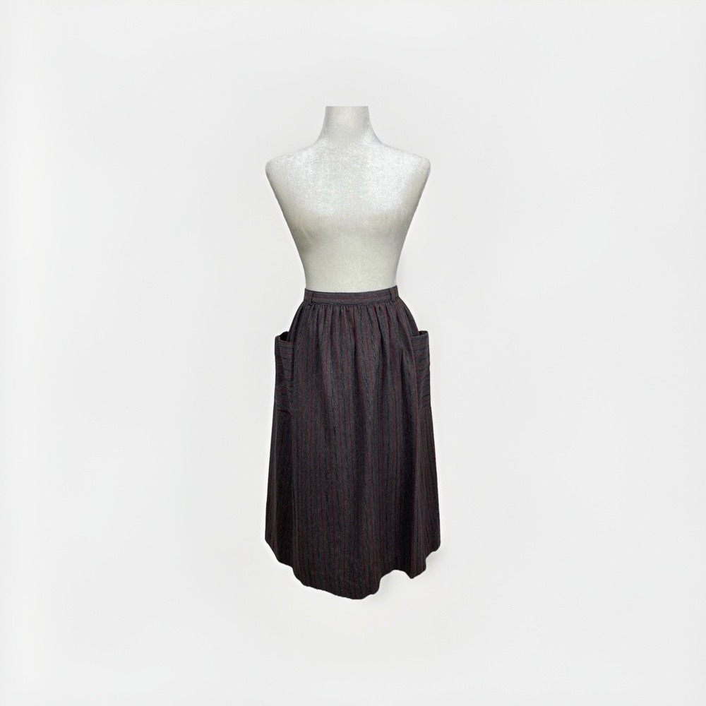 Vtg 70s Midi Skirt Womens M Pleated Wool Blend Retro Academia Preppy Autumnal